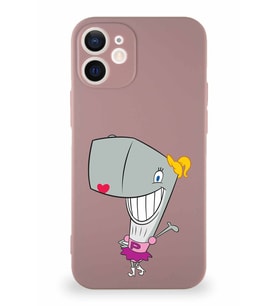 Apple iPhone 12 Mini Soft Premier Kapak Pearl Yengeç Tasarımlı Silikon Kılıf - Pudra (Şeffaf)