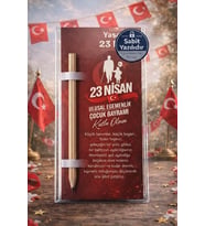 23 Nisan Hediye Kırmızı Kalem Kartı 5 Adet  Natürel Kurşun Kalemli  Sabit Yazılı  Jelatinli