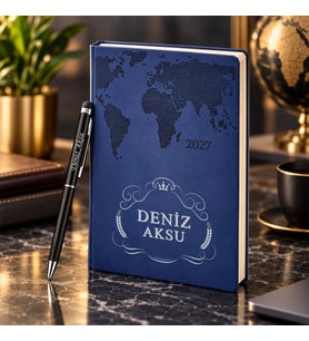 BK Gift Kişiye Özel 378 Termo Deri Tarihli Ajanda & Siyah Touch Pen Tükenmez Kalem-6