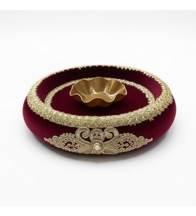 Kına Sepet Tepsisi Bordo Gold Aplikli