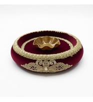 Kına Sepet Tepsisi Bordo Gold Aplikli