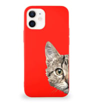 Apple iPhone 12 Soft Premier Kapak Catface Tasarımlı Silikon Kılıf - Kırmızı (Şeffaf)