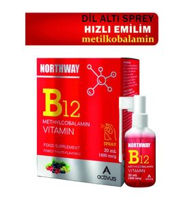 Northway Metilkobalamin B12 Vitamin 20ml 1500 Mcg Dil Altı Sprey Orman Meyve Aromalı Methylcobalamin