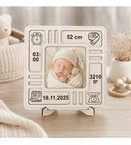 Hediyematik, Kişiselleştirilmiş, Doğum Günü Temalı, Fotoğraflı Ahşap Bebek Çerçevesi / Anı Çerçevesi 20x20 cm