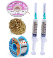 Havya Ucu Temizleme Teli Flux,lehim Emme Tel 2,0mm ve Lehim Teli Soldering 63SN/37PB Flux %1-3 40GR 0,5mm ST02