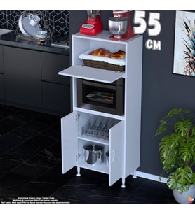 Eliusta Rona 55 cm Çok Amaçlı Mutfak Kiler Dolabı Raflı Mikrodalga Fırın Standı Banyo Dolabı 55x150x32 cm