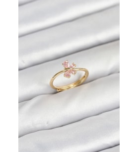 Pirinç Gold Renk Pembe Kelebek Kadın Yüzük - TJ-BYK3870
