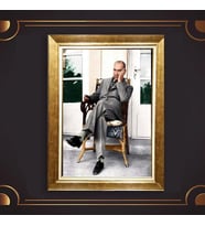 Altın Varaklı Çerçeveli Paspartulu Atatürk Tablo nl02A598 (Gold)
