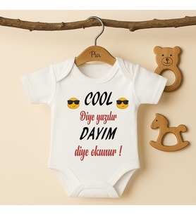 Pia Baby B39 %100 Pamuk Cool Diye Yazılır Dayım Diye Okunur Yazılı Tasarlanabilir Bebek Body (Ekru)