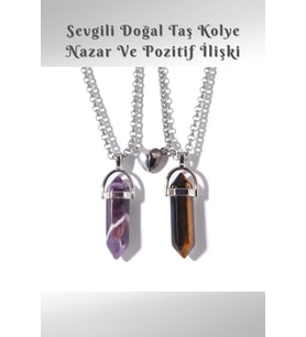 Sevgili Çelik Kolye Doğal Taş Kaplan Gözü , Ametist ( Mutlu Birliktelik , Pozitif Ilişki )