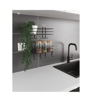 Modern Siyah Metal Mutfak Rafı Çiftli Set, Baharatlık ve Organizer