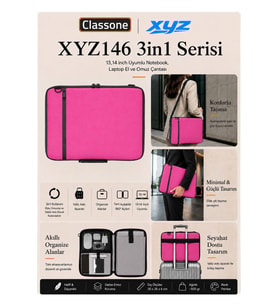 Classone 3in1 Serisi CLK146 13,14 inch Uyumlu Tablet Laptop El ve Omuz Çantası Pembe