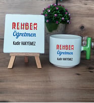 Rehber Öğretmeni Hediye Seti Kupa Bardak T Kulplu ve Dekoratif Taş Öğretmenler Günü Hediyesi (Model 8)