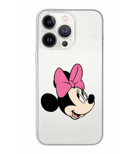 Apple iPhone 13 Pro Uyumlu Kapak Minnie Mouse Tasarımlı Şeffaf Silikon Kılıf
