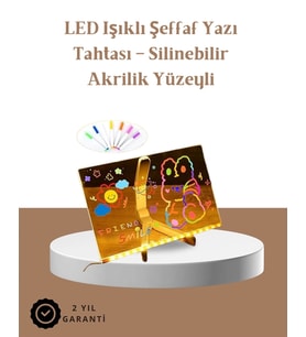 LED Aydınlatmalı Şeffaf Mesaj Tahtası – 30x20 cm, Neon Etkili Yazılar İçin Tasarlandı