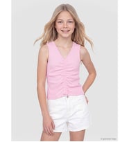 LCW Kids Pembe V Yaka Büzgülü Kız Çocuk Atlet