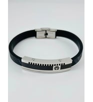 Siyah Deri / Çelik Erkek Deri Bileklik 20 Cm - Ebl0084
