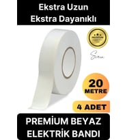 4 Ad. Premium Kalite 20 Mt Kablo Yalıtım PVC Elektrik Bandı Dayanıklı Sızdırmaz Koruma Bant Beyaz