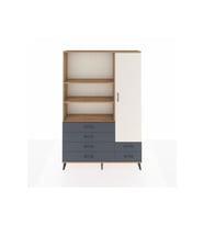 Arges Dolap 7 Raflı 6 Çekmeceli Tek Kapaklı  132x30x195 Çam-Aytaşı/Antrasit