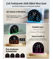 LED Dijital Alarm Saati Sıcaklık Tarih Gün Göstergeli Ortam Aydınlatmalı Çift Ekranlı Masa Saati Gec