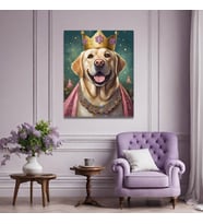 Tekli Dikey Kanvas Duvar Tablosu Prenses Kostümlü Sarı Labrador Köpek