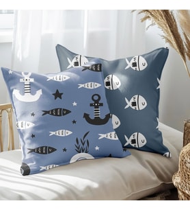 eJOYA Çapa Ve Balık Tasarımlı 2'li Yastık İçi Ve Kırlent Kılıfı 45cm 113510