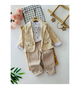 Miniğimin Cicileri Gentlemen Ceketli Erkek Çocuk 3 lü Kombin Takım - Krem