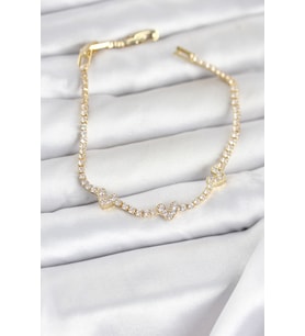 Pirinç Gold Renk Model Zirkon Taşlı Su Yolu Kadın Bileklik - Tj-Bb8375
