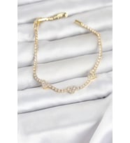 Pirinç Gold Renk Model Zirkon Taşlı Su Yolu Kadın Bileklik - Tj-Bb8375