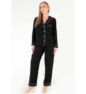 DoReMi Uzun Kollu Siyah Kadın Pijama Takım