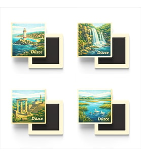 Düzce - Baskılı Buzdolap Magneti Kare - 9x9 cm - 4 Adet