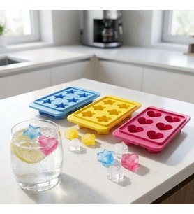 Plastik 6 Bölmeli 3 Desenli Buz Kalıbı Seti, Yıldız-Kalp-Çiçek Desenli Buz Kalıbı 3 Set (13cm*8cm*3cm) Eğlenceli ve Pratik