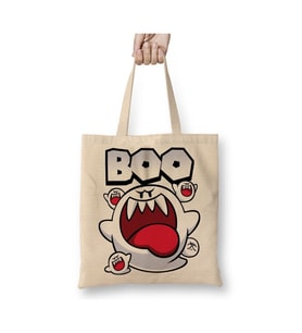 Süper Mario Boo Beyaz Bez Çanta Uzun Saplı Alışveriş Çantası Plaj Çantası