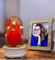 Sizlere Özel Fotoğraflı Led Işıklı Kırmızı Kalpli Fanus  Sevgiliye Hediye  Doğum Günü Hediyesi