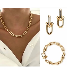 Tiffany Model Zincir Altın Kaplama Kolye Bileklik Küpe Kombin Set
