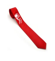 Atatürk Portre ve İmza Baskılı Slim Fit Saten Kırmızı Kravat - AK-08