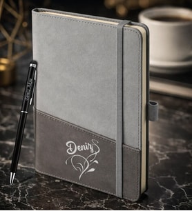 BK Gift Kişiye Özel Gri Termo Deri Defter ve Touchpen Kalem Seti -5,  Kurumsal ve Özel Hediye, Yeni İş Hediyesi