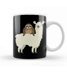 Cute & Funny Sloth Riding Llama Kupa Bardak Porselen