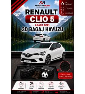 Renault Clio 5 2019 - 2026 Araca Özel 3D Bagaj Havuzu