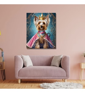 Tekli Dikey Kanvas Duvar Tablosu Prenses Kostümlü Terrier Köpek