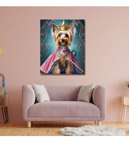 Tekli Dikey Kanvas Duvar Tablosu Prenses Kostümlü Terrier Köpek