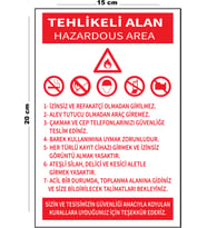 Metal Tehlikeli Alan 15 Cm x 20 Cm Uyarı Levhası Yönlendirme Tabelası
