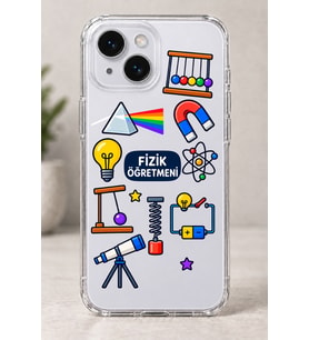 2D Fizik Öğretmeni Desenli iPhone 14 Şeffaf Telefon Kılıfı
