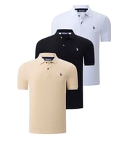 ÜÇLÜ SET T8561 DEWBERRY ERKEK T-SHIRT-SİYAH-BEYAZ-BEJ (Karışık)