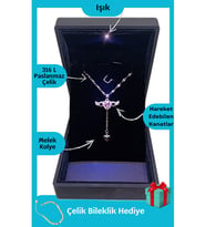 Işıklı Premium Kutuda  Melek Kanatlı Kolye  316l Çelik - Kararmaz  Hediye Paketi (Gümüş)