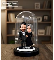 KİŞİYE ÖZEL EVLİ, SEVGİLİ, ÇİFT , GELİN DAMAT TESETTÜRLÜ TASARIMLI IŞIKLI KARİKATÜR FANUS BİBLO
