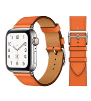 Bagies Apple Watch Hermes Deri Kordon 2/3/4/5/6/7/8/se/Ultra 42mm 44mm 45mm 49mm Uyumlu Kayış - Turuncu