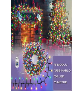 LED Işık Zinciri USB Güç Kablolu Yılbaşı Oda Balkon Renkli LED Işık 8 Modlu 5 Metre LED Işık Zincir (Çok Renkli)
