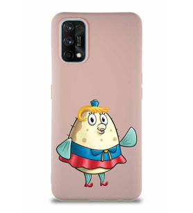 Realme 7 Pro Soft Premier Kapak Bayan Puff Tasarımlı Silikon Kılıf - Pudra (Şeffaf)