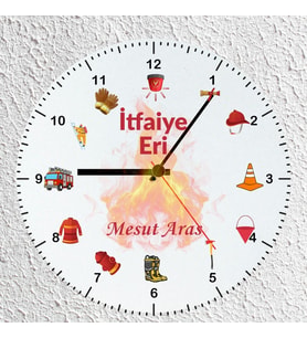 Kişiye Özel İsimli İtfaiyeci Cam Duvar Saati 30x30 cm - İtfaiye Eri Meslek Hediyesi